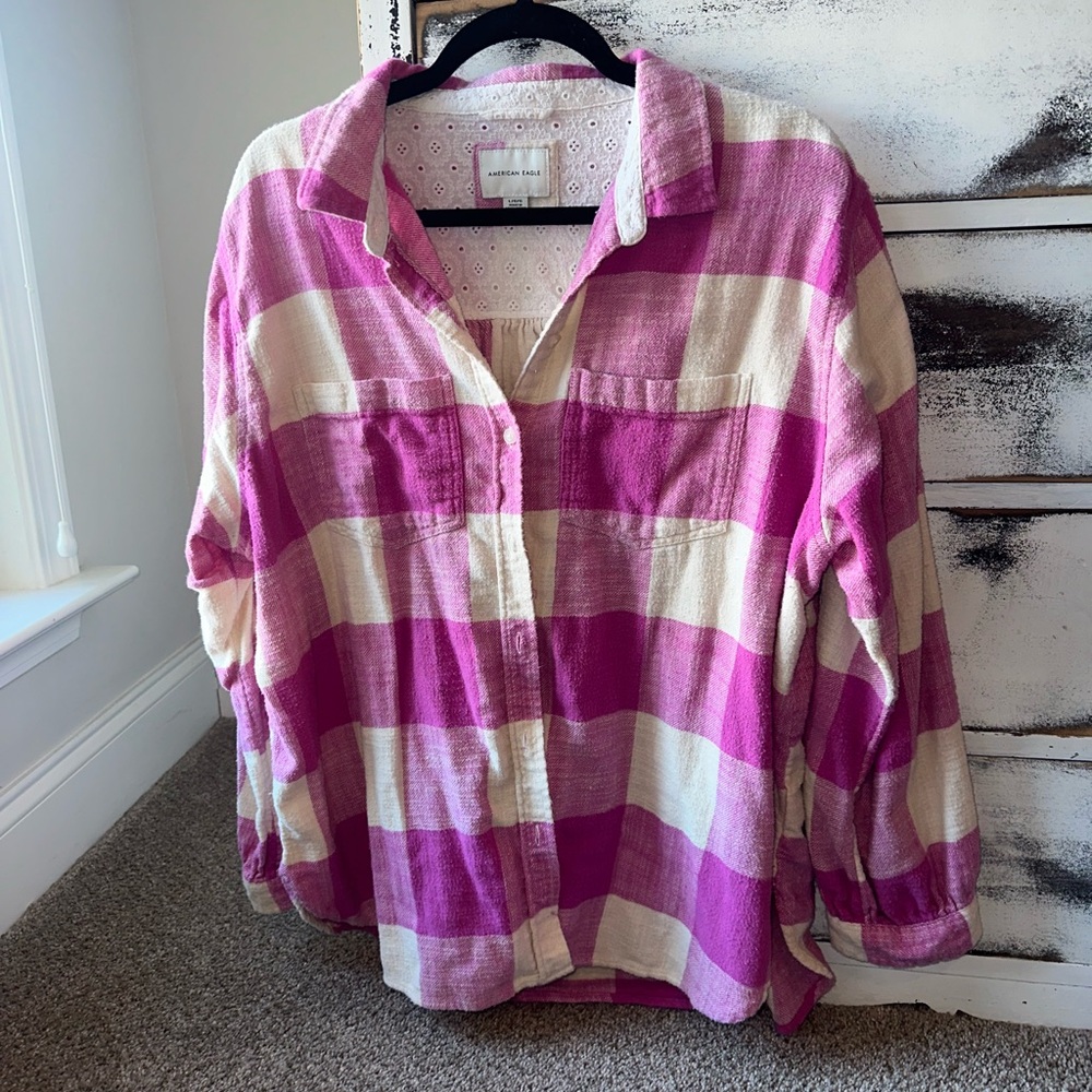 Madewell Pink and Cream Plaid Shirt